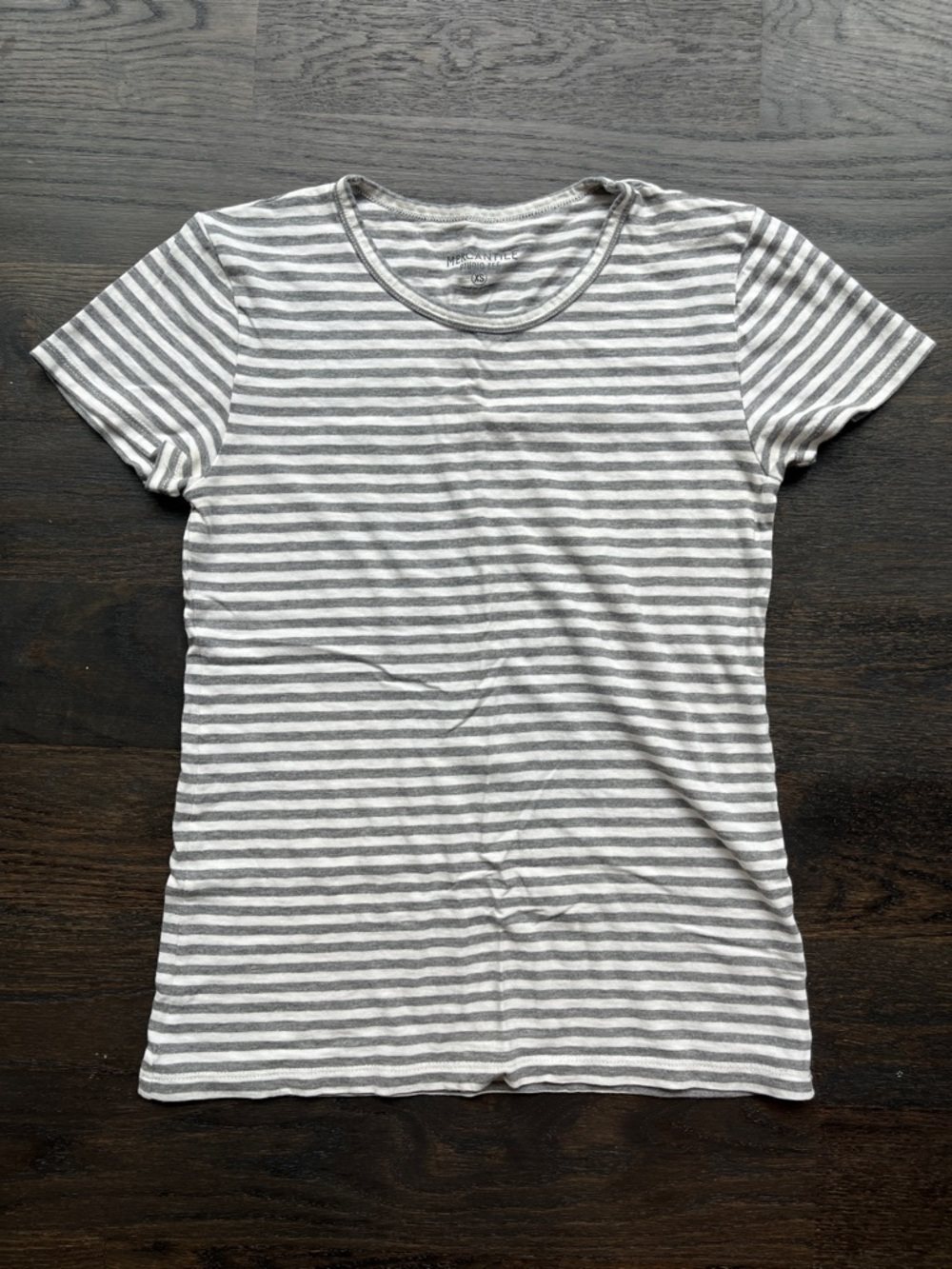 J. Crew Factory Gray & White Striped Cotton Crewneck Tee